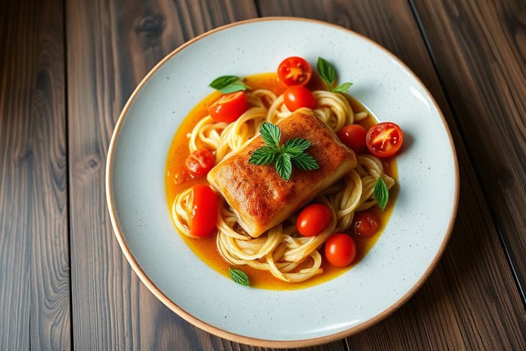 Svinefilet med tomat- og ferskenskompott