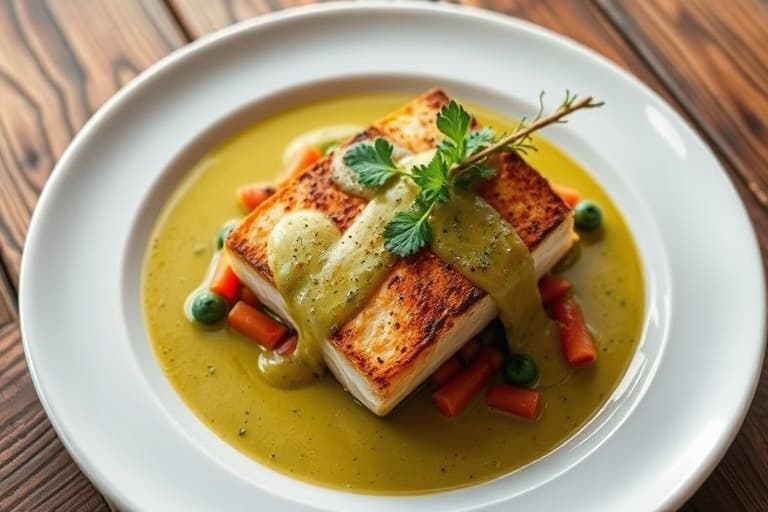 Stekt mahi-mahi med grønn gazpachosaus