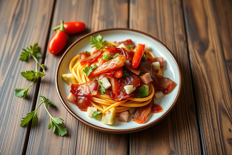 Eple- og røkt bacon-salat med lycheer og chili-nøtter