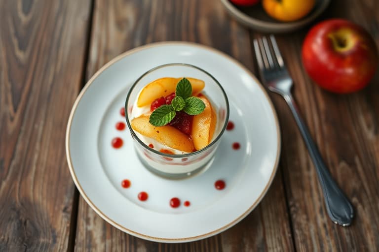 Appelsin- og yoghurtparfait med rødvinskaramell