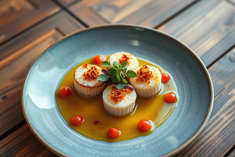 Bay Scallops og epletrebacon med portvinreduksjon