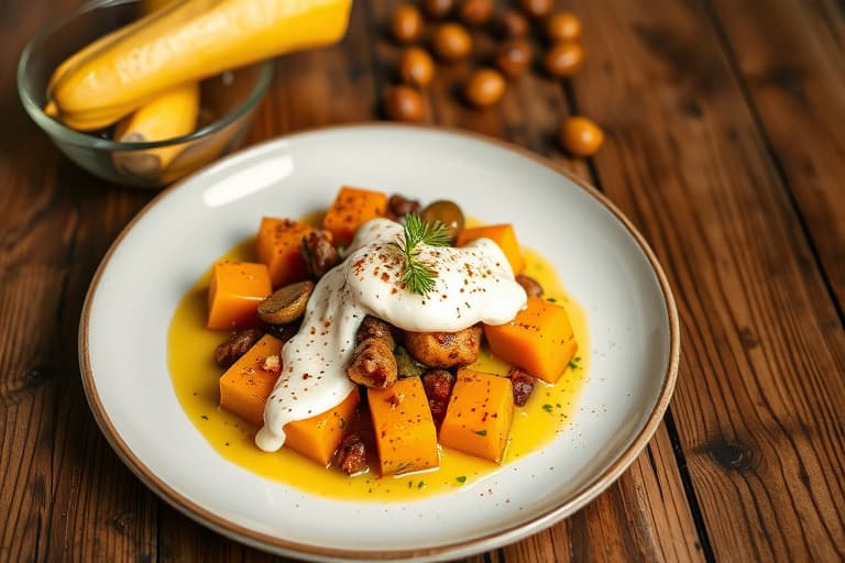 Butternut squash-latkes med salvie og pinjekjerner-yoghurtsaus