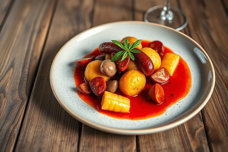 Kylling braisert i rødvin med chorizo og kikerter