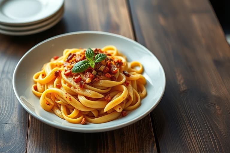 Penne med ragoût av chili-kruste kortreker