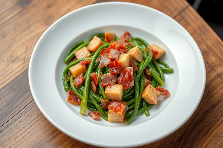 Varm grønn bønnesalat med pancetta