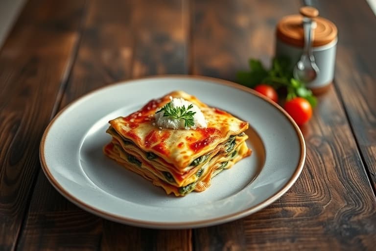 Mikrolaget lasagne med spinat, sopp og tre oster