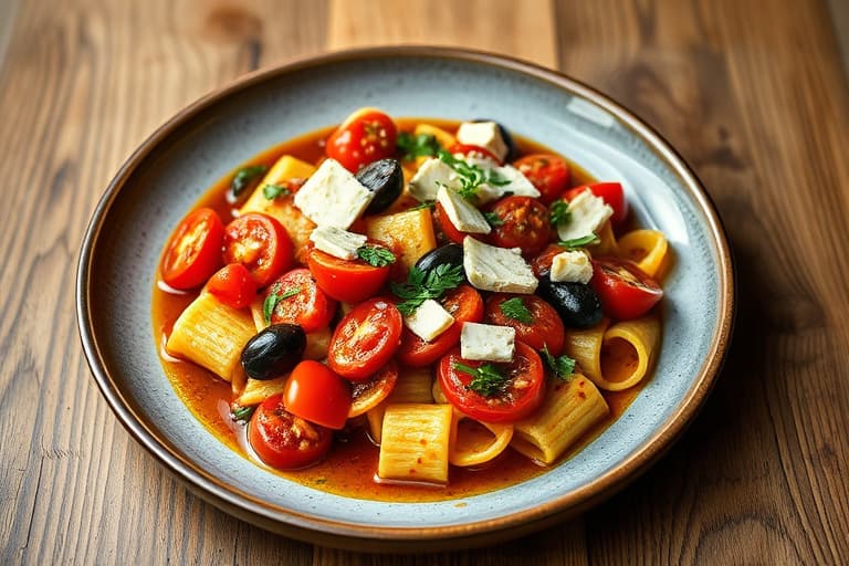 Potet- og fennikelgrateng med Gorgonzola, oliven og tomat- og marjolansaus