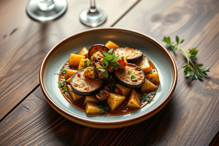 Stekt aubergine- og kålssalat