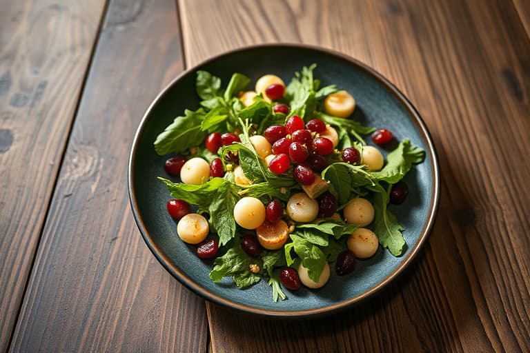 Grønn salat med isbergsalat, granateple og mandler