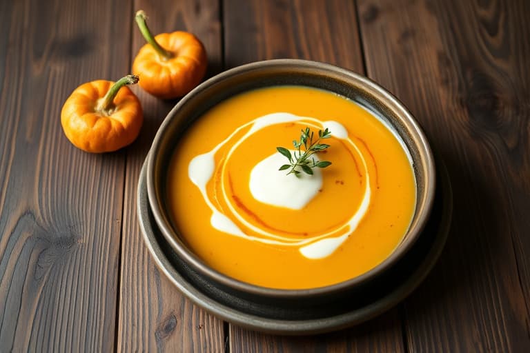 Kabochesquash- og kastanjesuppe med chipotle-crème fraîche