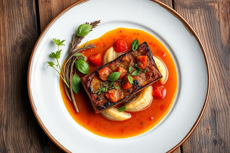 Grillet svin med krydret rub og tomat- og hvitløksaus