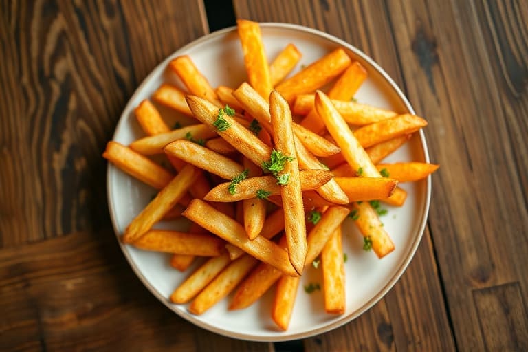 Trefargede pommes frites