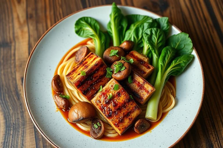 Grillede hoisin-soya biffer med shiitake-sopp og bok choy