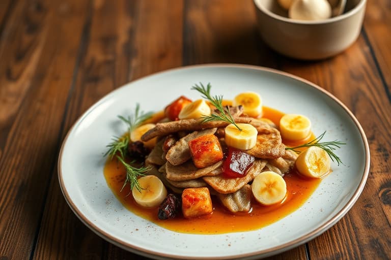 Ingefæriskrem med lønnesirup-rom-bananer og pekannøtter