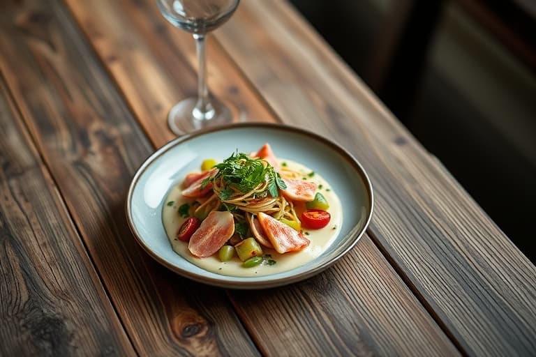 Serranoskinke salat med mandel- og hvitløksaus