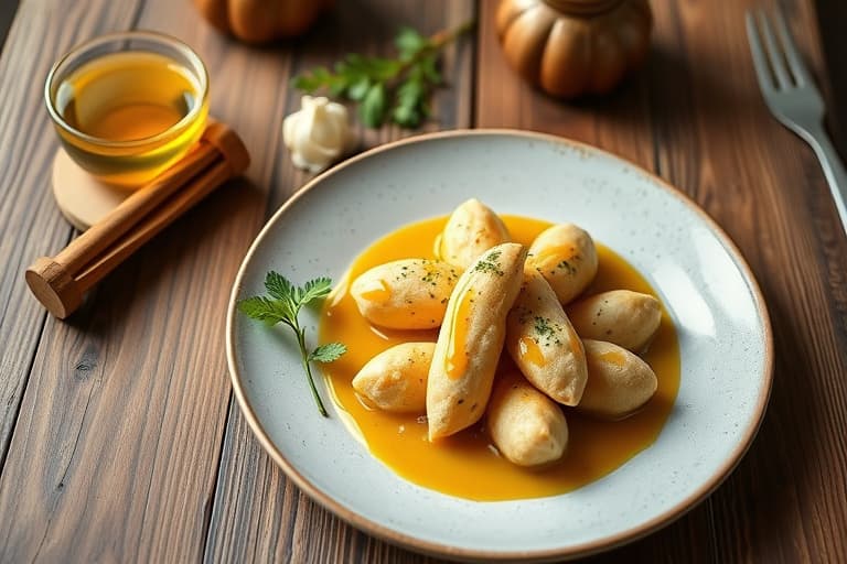 Krydret eplebiter med karamellsaus og vaniljeis