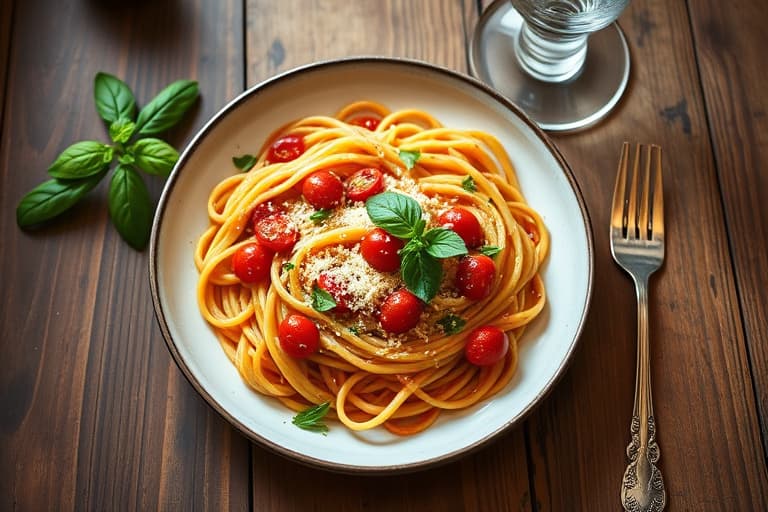Linguine med tomat- og basilikumsnaps med blåskjell