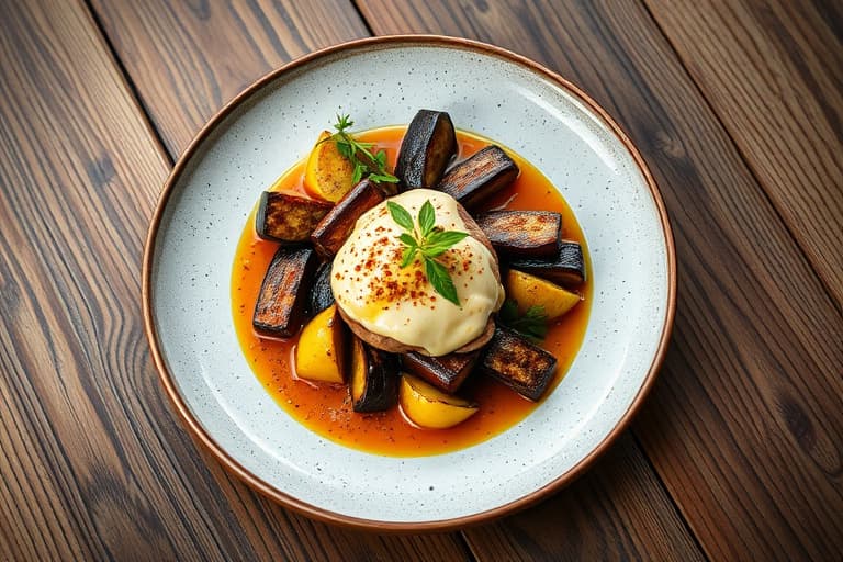 Delte erter med honning-søtet aubergine