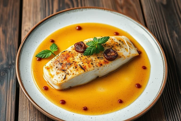 Tilapia med balsamico-smørsauce, timianmos og sukkererter