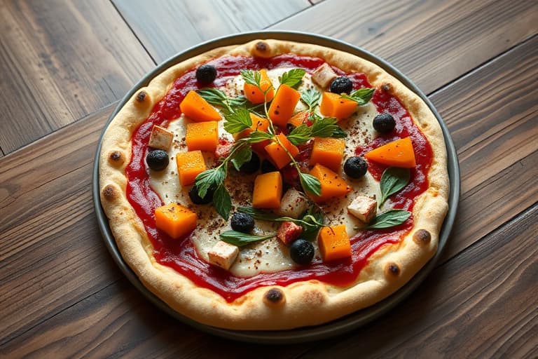 Butternut squash, spinat og geitostpizza
