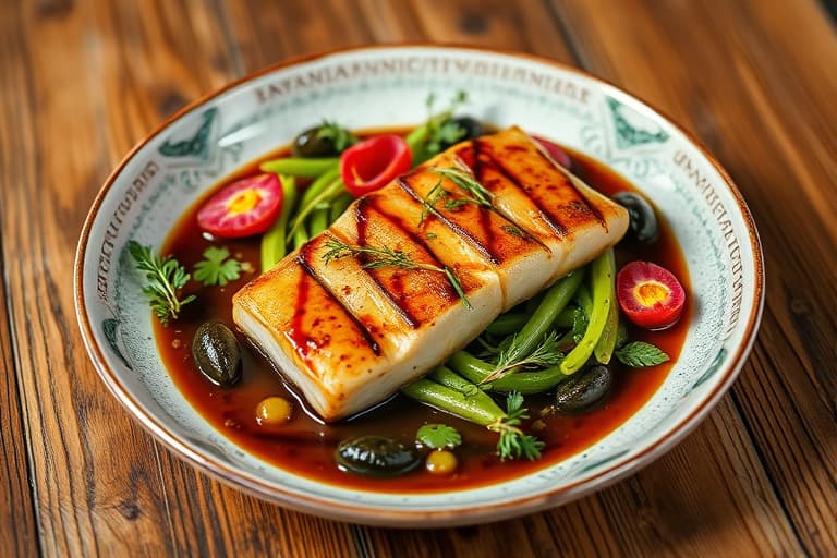 Balsamico-glassert laks med spinat, oliven og gyldne rosiner