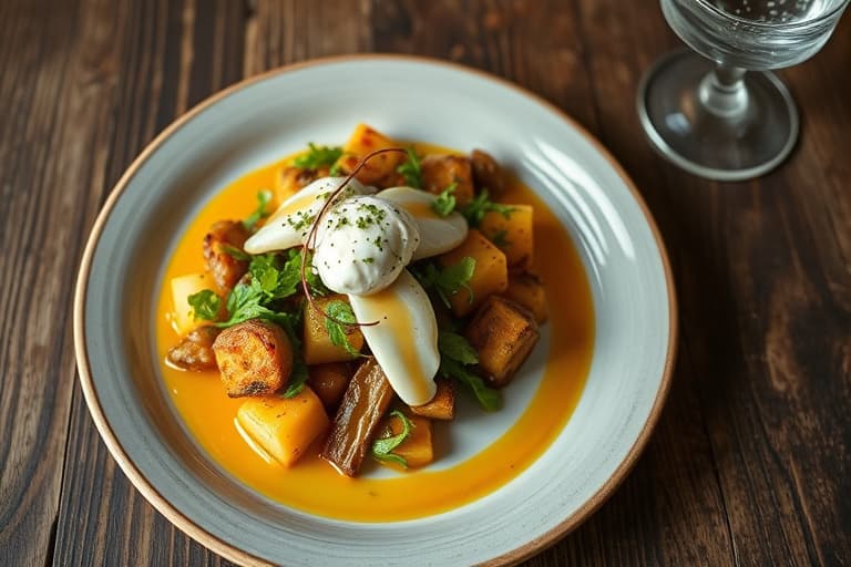 Rustikk eple- og tørkede kirsebærgalette med crème fraîche og karamellsaus