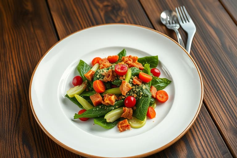 Mâche- og grønn eplesalat med pancetta og mandler