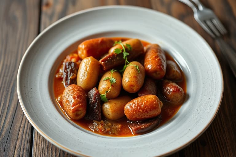 Confit av kyllinglår og andouillepølse cassoulet
