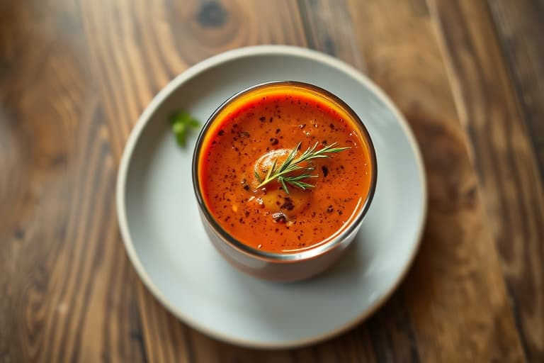 Røstet rød pepper-suppe i små glass