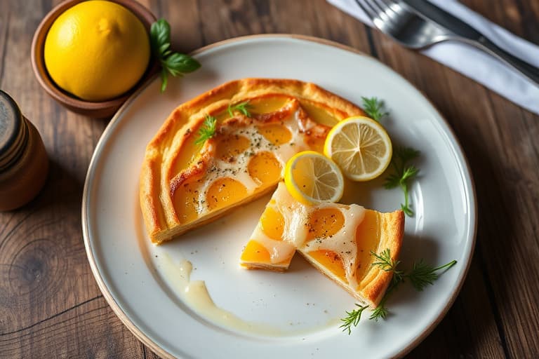 Rustikk sitrontarte (Torta Della Nonna al Limone) med pinjekjeks i blonder