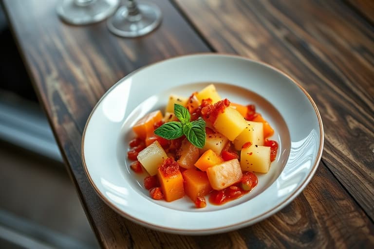 Vannmelon, cantaloupe og salsa med rød paprika