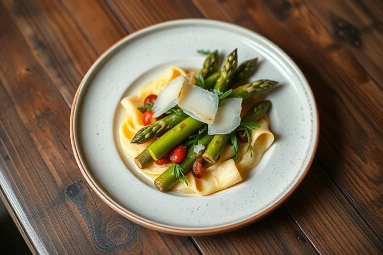 Glassert, kokt og rå asparges med smør og parmesan