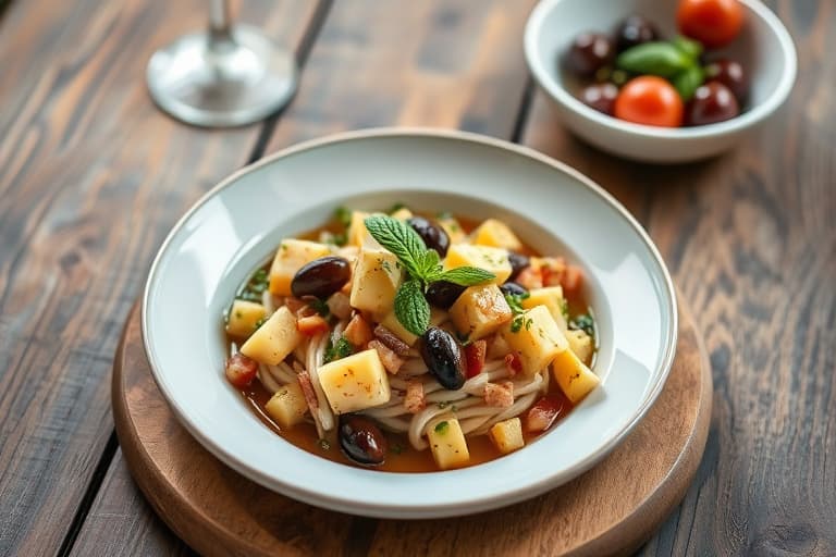 Marinert blomkål-, oliven- og ruccolasalat