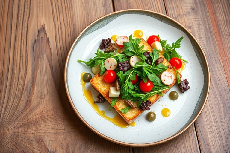 Grillet maisbrødsalat med rødløk, ruccola og rødvinsvinaigrette