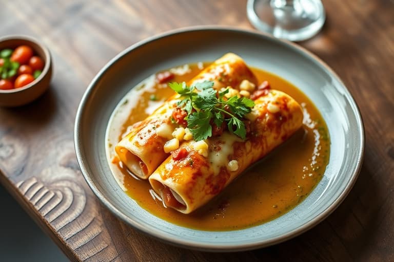 Ost-enchiladas med tomatillo- og grønn chili-saus