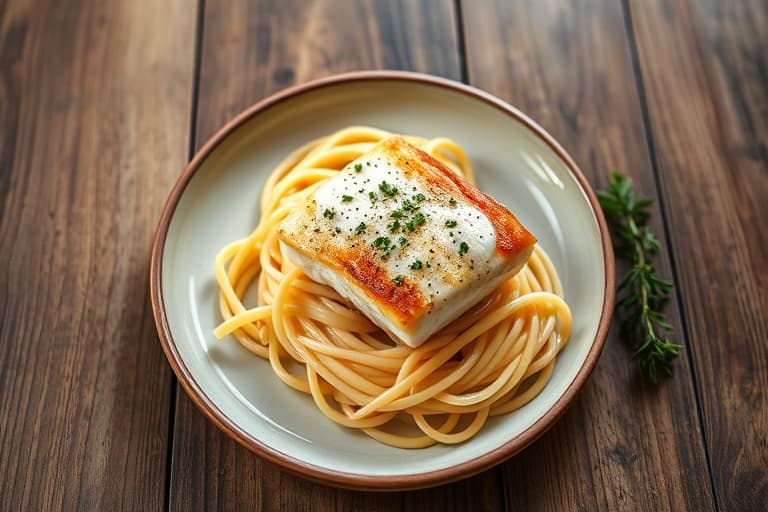 Panert tilapia med sitron, servert med parmesanpasta