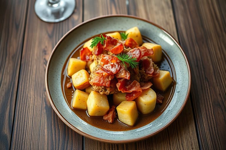 Kål- og baconstappe med poteter