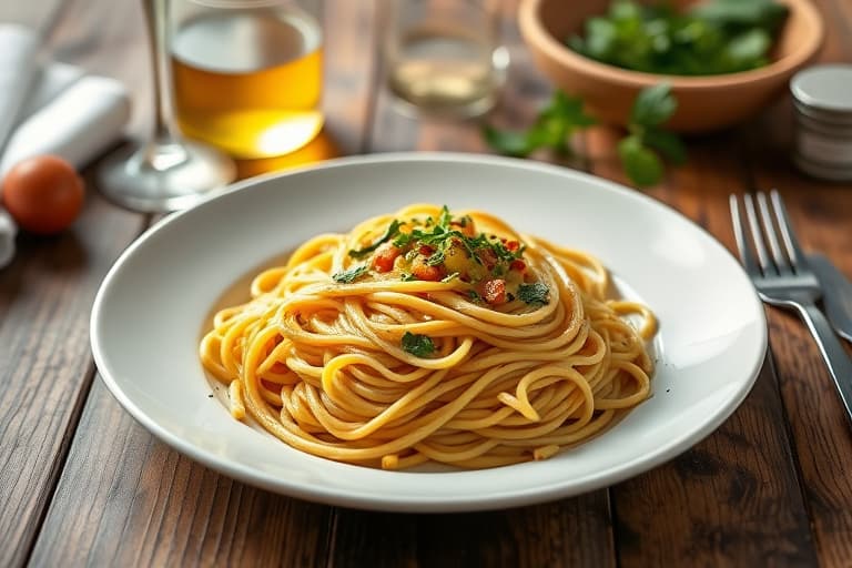 Spaghetti Aglio e Olio med mye grønnkål