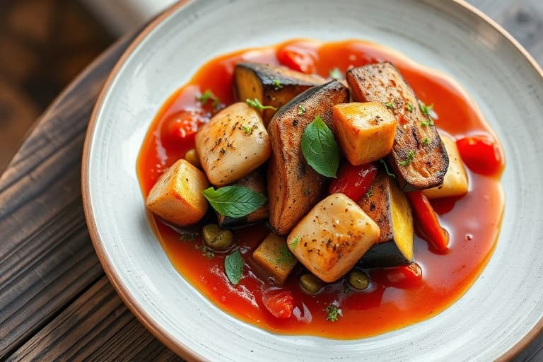 Marokkansk lam- og aubergine-matzo-pai med krydret tomatsaus