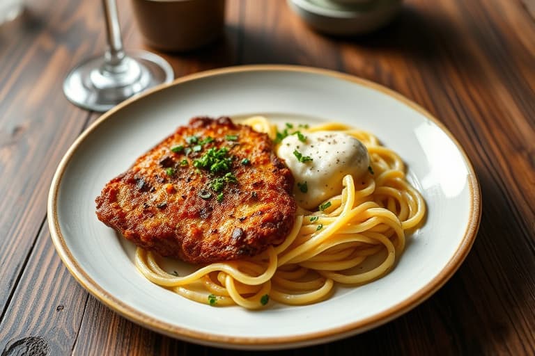 Kylling- og karve-schnitzel med kulturmelk-spätzle