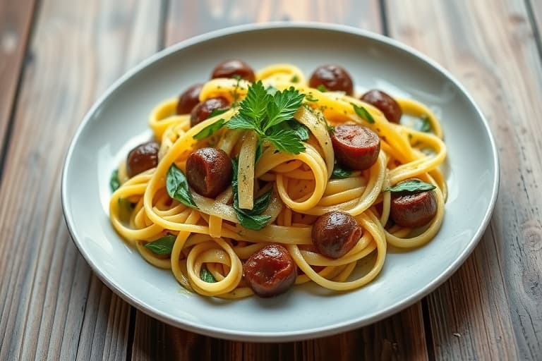 Pappardelle med portobellosopp, spinat og pinjekjerner