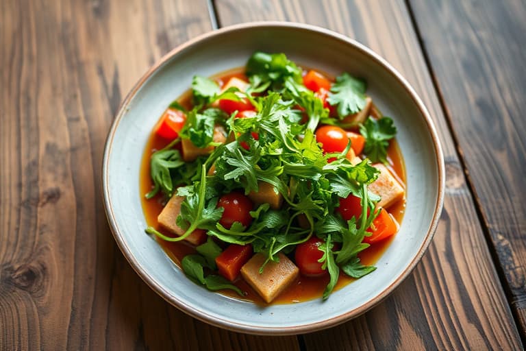 Arugula, gul tomat og nektarinsalsa