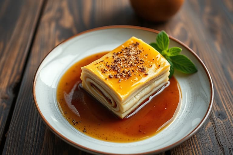 Vanilje-duftende pærestrudel med hasselnøtter og sjokoladesaus