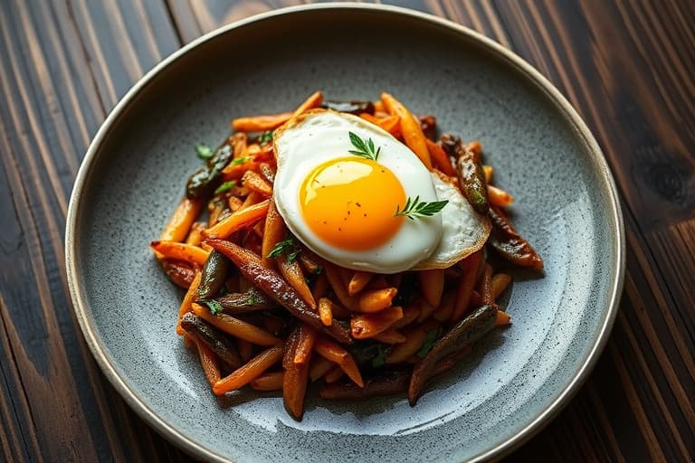 Shishito-pepper- og potethash med stekte egg