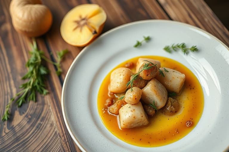 Kylling med sauterte pærer og rosmarinsaus