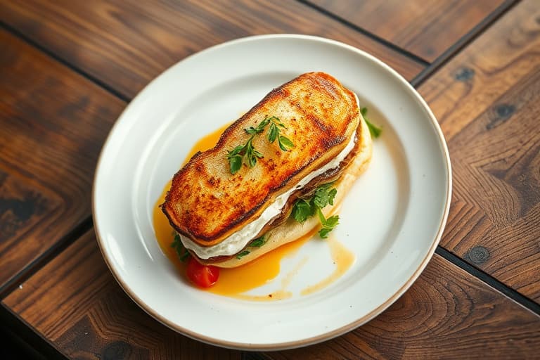 Grillet skinke-, ost- og syltesandwich