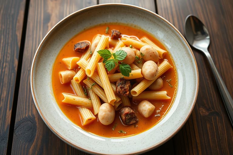 Grønnsaks-, bønne- og pastasuppe