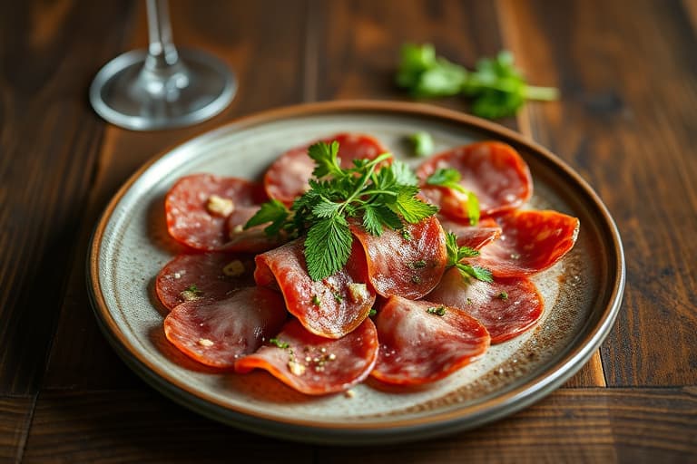 Salami med fersken og vannkresse