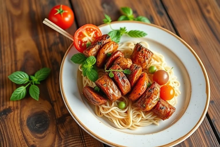 Biff-, tomat- og okrakebabs