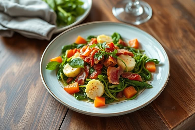 Våte sennepsbladssalat med bacon